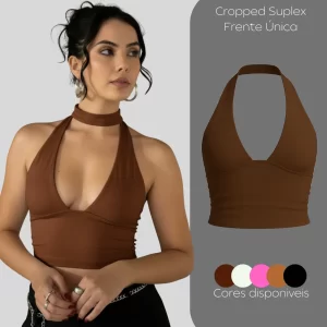 Cropped Top Amarraçao No Pescoço Poliamida Blogueira Balada
