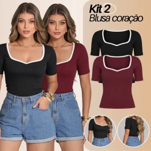 Kit Blusa Feminina Com Decote Manga Curta Básica Social M Gg